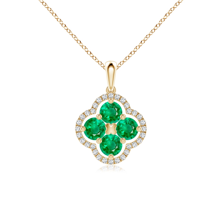 4mm AAA Diamond Framed Emerald Clover Pendant in Yellow Gold 