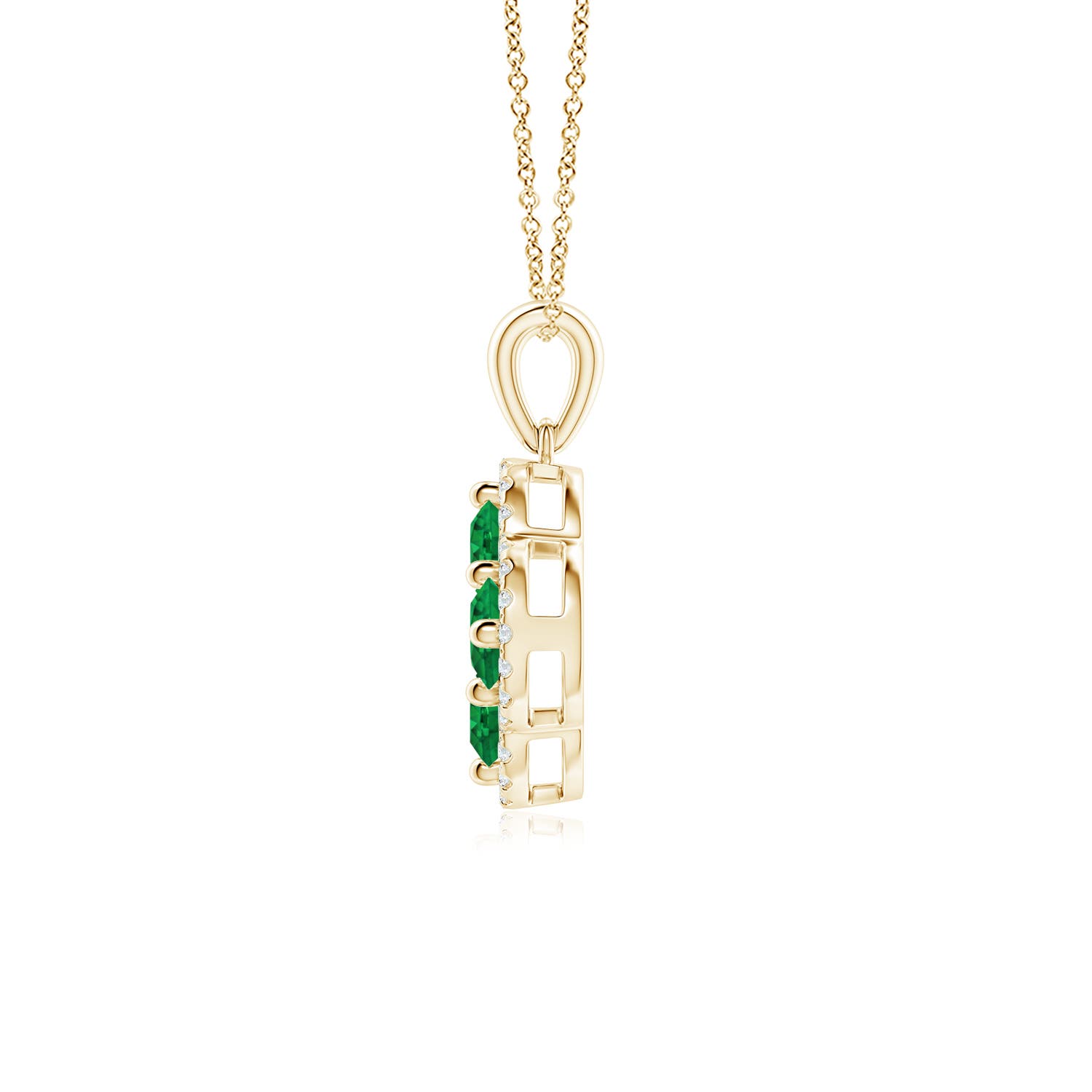 4mm AAA Diamond Framed Emerald Clover Pendant in Yellow Gold