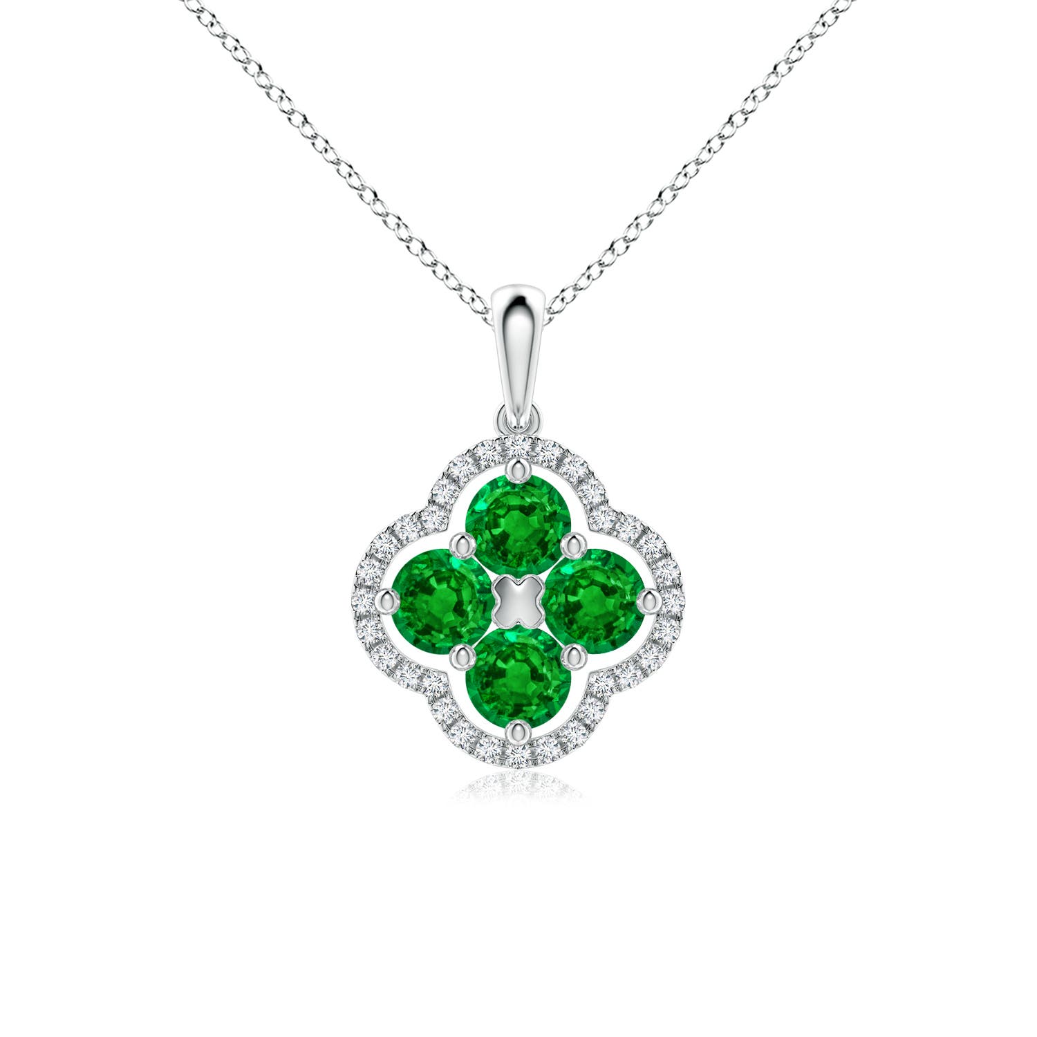 4mm AAAA Diamond Framed Emerald Clover Pendant in P950 Platinum