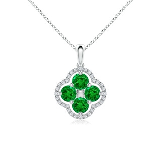 4mm AAAA Diamond Framed Emerald Clover Pendant in P950 Platinum