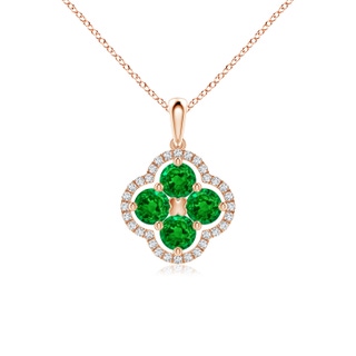 4mm AAAA Diamond Framed Emerald Clover Pendant in Rose Gold