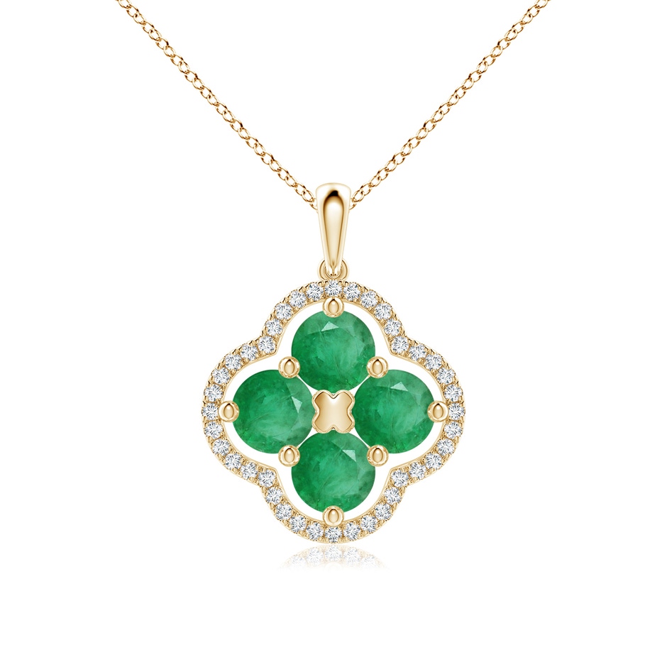 5mm A Diamond Framed Emerald Clover Pendant in Yellow Gold 