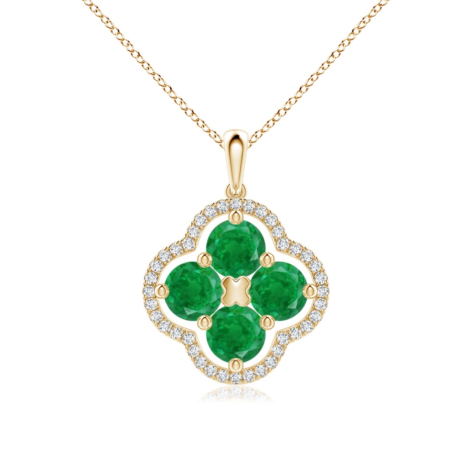 5mm AA Diamond Framed Emerald Clover Pendant in 18K Yellow Gold 