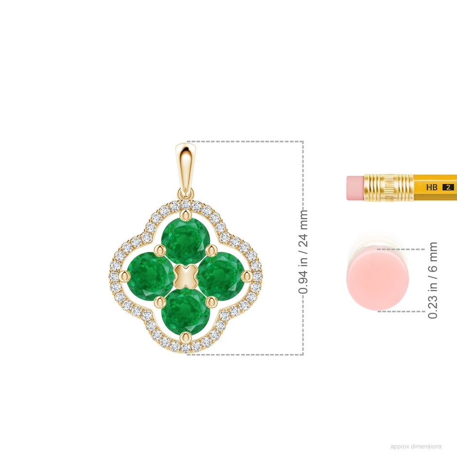 5mm AA Diamond Framed Emerald Clover Pendant in 18K Yellow Gold ruler