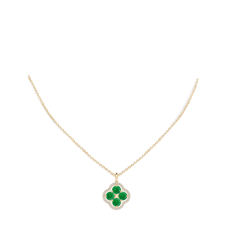 5mm AA Diamond Framed Emerald Clover Pendant in 18K Yellow Gold pen