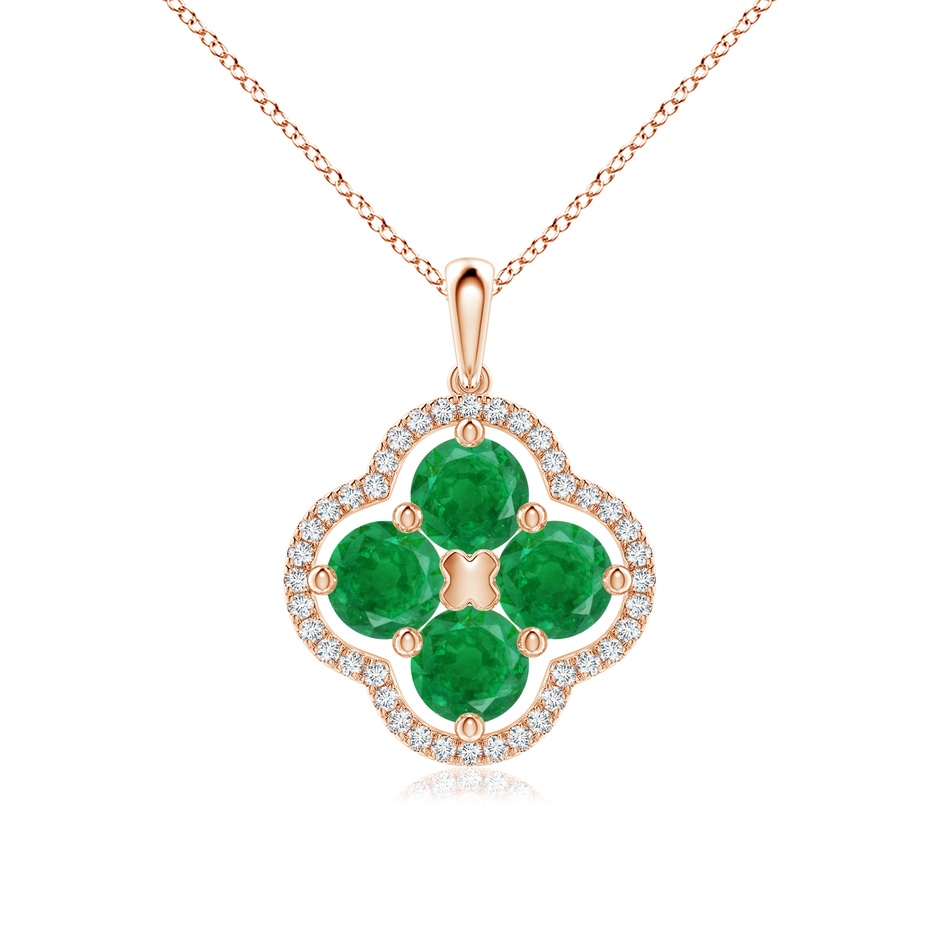 5mm AA Diamond Framed Emerald Clover Pendant in Rose Gold 