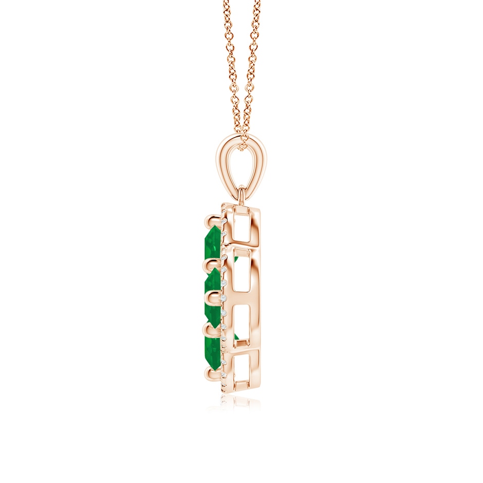5mm AA Diamond Framed Emerald Clover Pendant in Rose Gold side 199