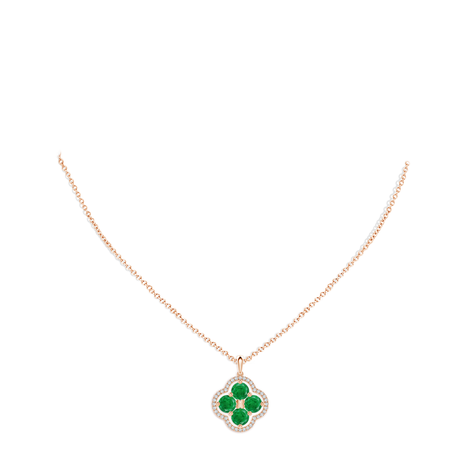 5mm AA Diamond Framed Emerald Clover Pendant in Rose Gold pen