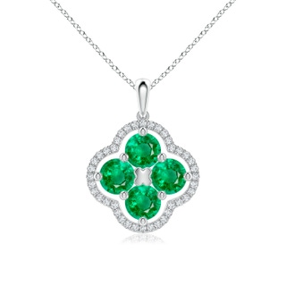 5mm AAA Diamond Framed Emerald Clover Pendant in P950 Platinum