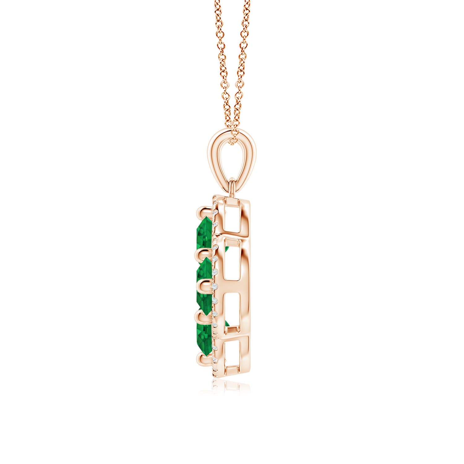5mm AAA Diamond Framed Emerald Clover Pendant in Rose Gold