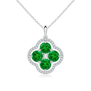 5mm AAAA Diamond Framed Emerald Clover Pendant in P950 Platinum