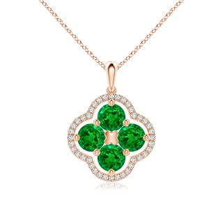 5mm AAAA Diamond Framed Emerald Clover Pendant in Rose Gold