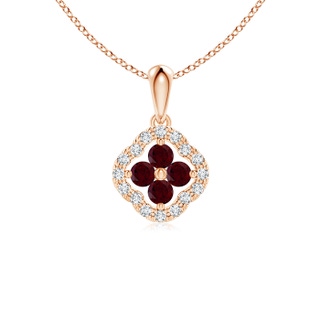 2mm A Diamond Framed Garnet Clover Pendant in 9K Rose Gold