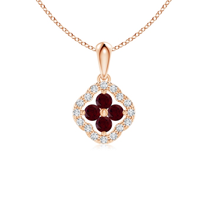2mm A Diamond Framed Garnet Clover Pendant in 9K Rose Gold 