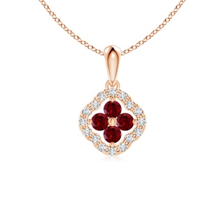 2mm AAA Diamond Framed Garnet Clover Pendant in 9K Rose Gold