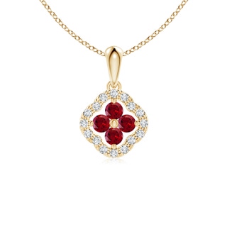 2mm AAAA Diamond Framed Garnet Clover Pendant in Yellow Gold