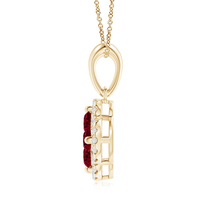 3mm AA Diamond Framed Garnet Clover Pendant in Yellow Gold product image