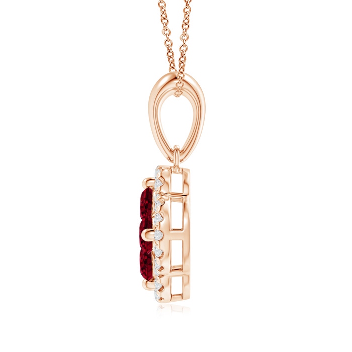 3mm AAA Diamond Framed Garnet Clover Pendant in Rose Gold product image