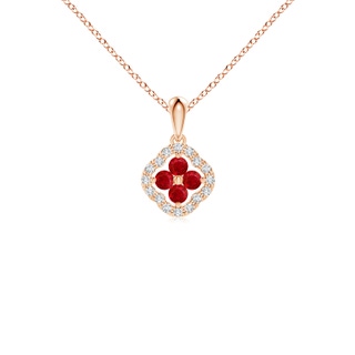 2mm AAA Diamond Framed Ruby Clover Pendant in Rose Gold