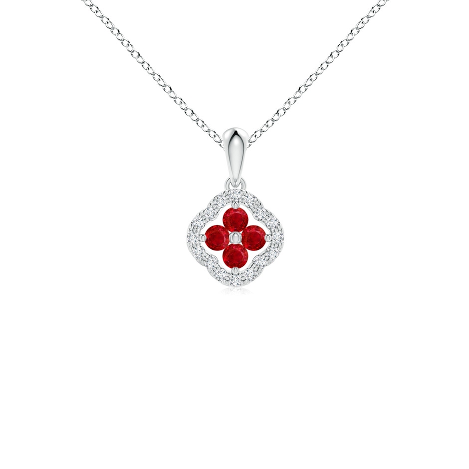 2mm AAA Diamond Framed Ruby Clover Pendant in White Gold 