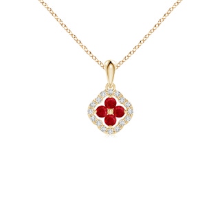 2mm AAA Diamond Framed Ruby Clover Pendant in Yellow Gold