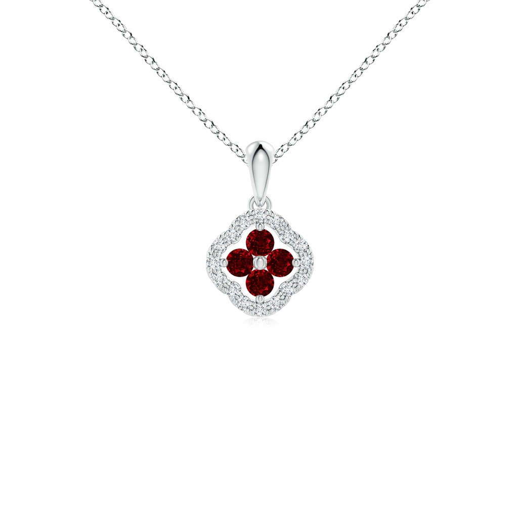 2mm AAAA Diamond Framed Ruby Clover Pendant in P950 Platinum