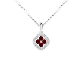 2mm AAAA Diamond Framed Ruby Clover Pendant in White Gold