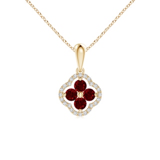 3mm AAAA Diamond Framed Ruby Clover Pendant in Yellow Gold