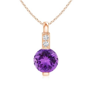 5mm AAA Round Amethyst Solitaire Pendant with Diamond Bale in Rose Gold