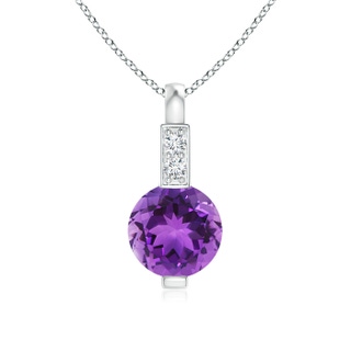 5mm AAA Round Amethyst Solitaire Pendant with Diamond Bale in S999 Silver