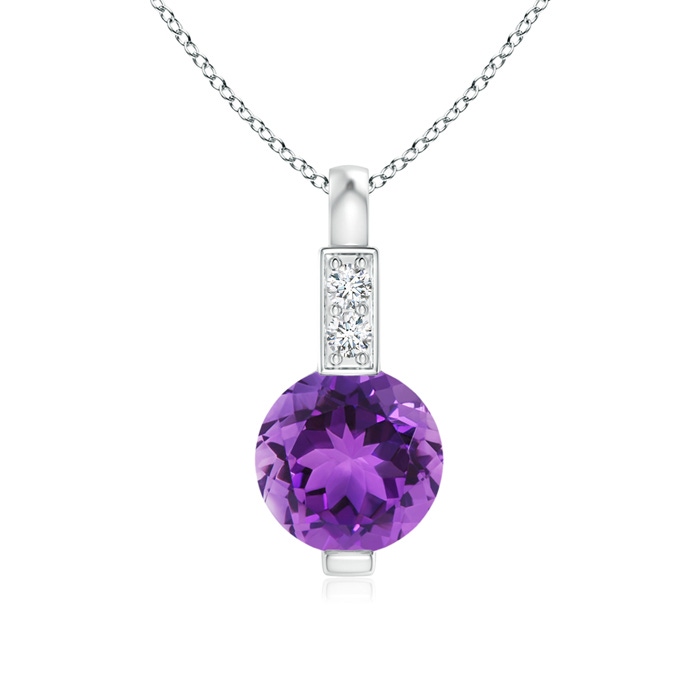 5mm AAA Round Amethyst Solitaire Pendant with Diamond Bale in White Gold