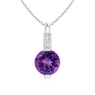 5mm AAAA Round Amethyst Solitaire Pendant with Diamond Bale in White Gold