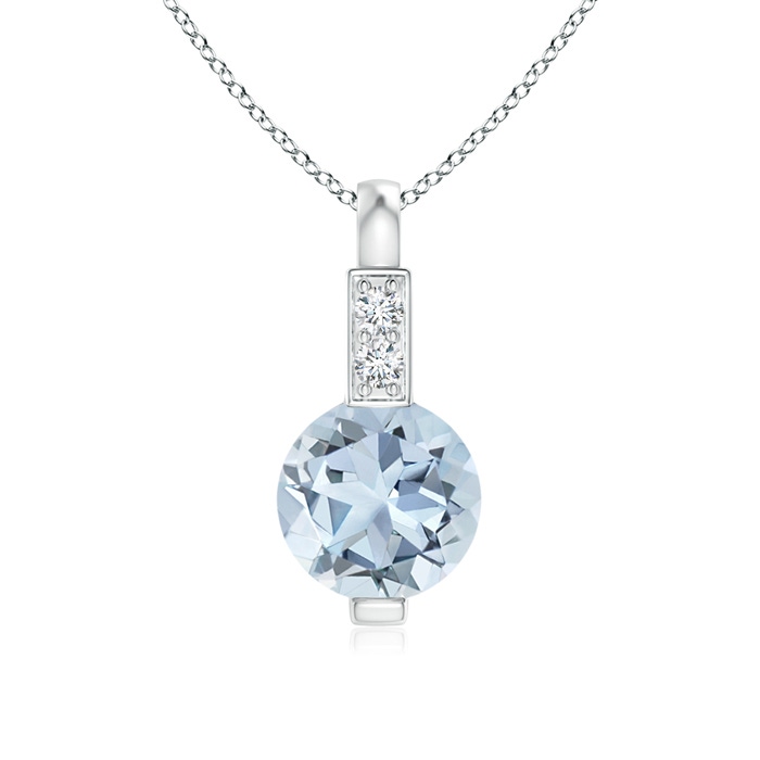 5mm A Round Aquamarine Solitaire Pendant with Diamond Bale in S999 Silver 