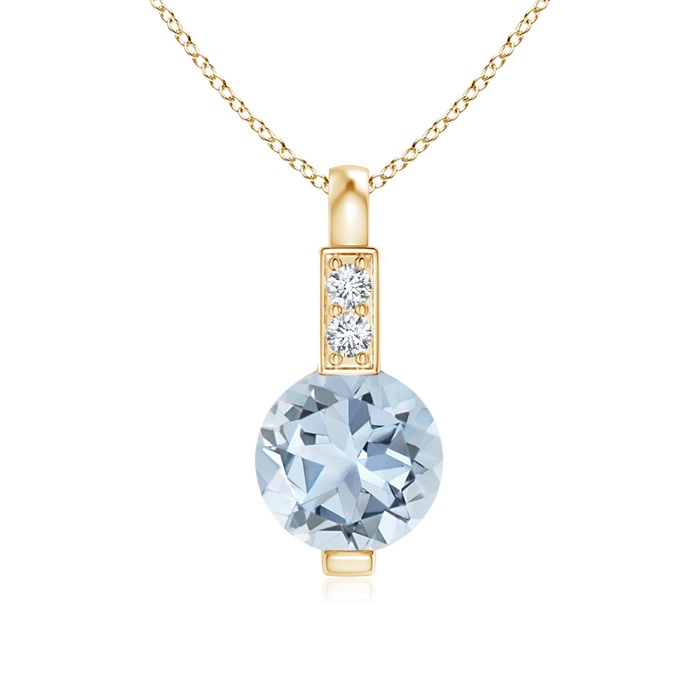 5mm A Round Aquamarine Solitaire Pendant with Diamond Bale in Yellow Gold 
