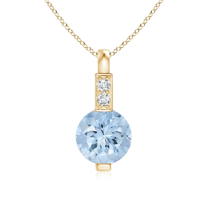 5mm AA Round Aquamarine Solitaire Pendant with Diamond Bale in Yellow Gold 
