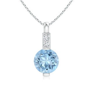 5mm AAA Round Aquamarine Solitaire Pendant with Diamond Bale in 9K White Gold