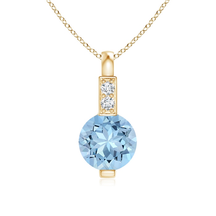 5mm AAA Round Aquamarine Solitaire Pendant with Diamond Bale in Yellow Gold 