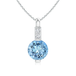 5mm AAAA Round Aquamarine Solitaire Pendant with Diamond Bale in 9K White Gold