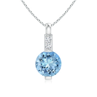 5mm AAAA Round Aquamarine Solitaire Pendant with Diamond Bale in White Gold