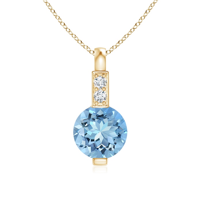 5mm AAAA Round Aquamarine Solitaire Pendant with Diamond Bale in Yellow Gold 