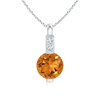 5mm AAA Round Citrine Solitaire Pendant with Diamond Bale in 9K White Gold