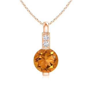 5mm AAA Round Citrine Solitaire Pendant with Diamond Bale in Rose Gold