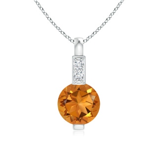 5mm AAA Round Citrine Solitaire Pendant with Diamond Bale in White Gold