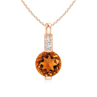 5mm AAAA Round Citrine Solitaire Pendant with Diamond Bale in Rose Gold