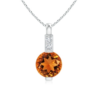 5mm AAAA Round Citrine Solitaire Pendant with Diamond Bale in White Gold