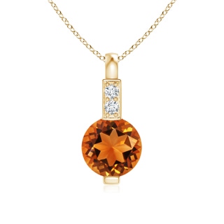 5mm AAAA Round Citrine Solitaire Pendant with Diamond Bale in Yellow Gold