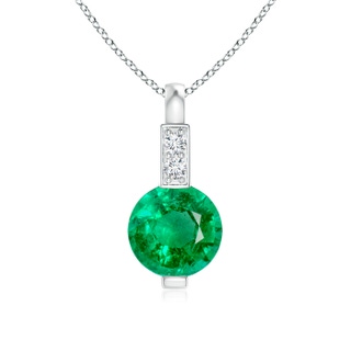 5mm AAA Round Emerald Solitaire Pendant with Diamond Bale in 9K White Gold
