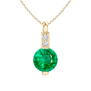 5mm AAA Round Emerald Solitaire Pendant with Diamond Bale in 9K Yellow Gold