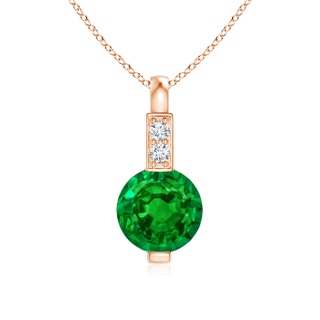 5mm AAAA Round Emerald Solitaire Pendant with Diamond Bale in Rose Gold