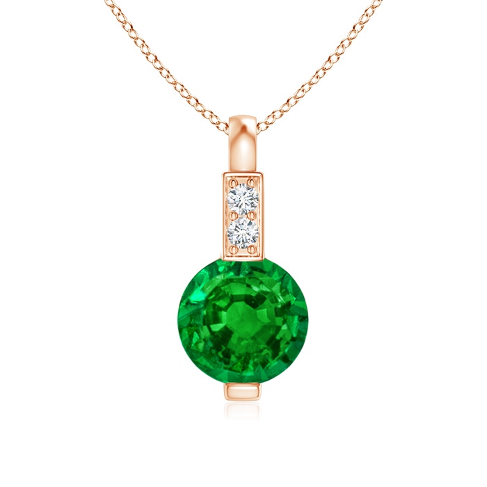 5mm AAAA Round Emerald Solitaire Pendant with Diamond Bale in Rose Gold 